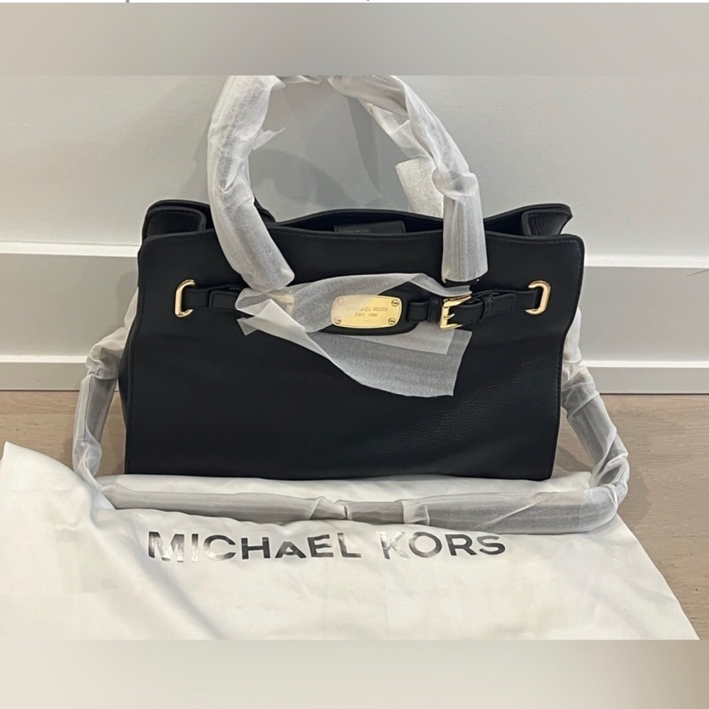 Michael Kors Black Satchel with Gold-Tone Hardware